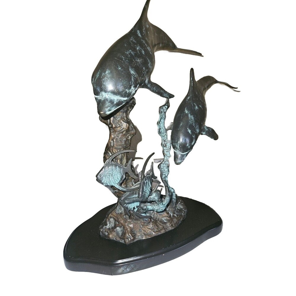 SPI GALLERY~DALPHIN & UNDERSEA FRIENDS~HANDMADE~BRASS BASE 14"T